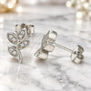 Sterling Silver Stud Earring, Leaf Design, with White Cubic Zirconia, Polished, Rhodium Finish, 02.336.0153