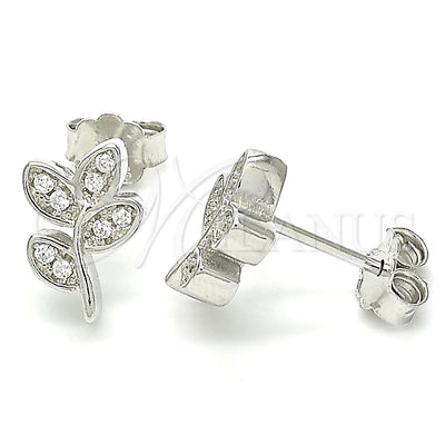 Sterling Silver Stud Earring, Leaf Design, with White Cubic Zirconia, Polished, Rhodium Finish, 02.336.0153 for wholesale, main product view