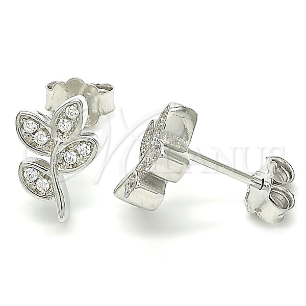 Sterling Silver Ring — Stud Earring Leaf Design with White Cubic Zirconia — main product view — SKU 130486 | Plata 925 anillo — Stud Earring Leaf diseño with blanco Cubic Zirconia — SKU 130486