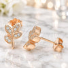 Sterling Silver Stud Earring, Leaf Design, with White Cubic Zirconia, Polished, Rose Gold Finish, 02.336.0153.1