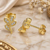 Sterling Silver Stud Earring, Leaf Design, with White Cubic Zirconia, Polished, Golden Finish, 02.336.0153.2