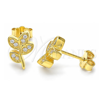 Sterling Silver Stud Earring, Leaf Design, with White Cubic Zirconia, Polished, Golden Finish, 02.336.0153.2