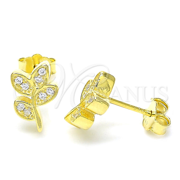 Sterling Silver Ring — Stud Earring Leaf Design with White Cubic Zirconia — main product view — SKU 130488 | Plata 925 anillo — Stud Earring Leaf diseño with blanco Cubic Zirconia — SKU 130488