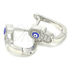 Sterling Silver Huggie Hoop, Hand of God and Evil Eye Design, with White Cubic Zirconia, Blue Enamel Finish, Rhodium Finish, 02.336.0155.12