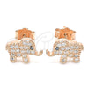 Sterling Silver Stud Earring, Elephant Design, with White and Black Micro Pave, Polished, Rose Gold Finish, 02.336.0030.1