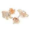 Sterling Silver Stud Earring, Elephant Design, with White and Black Micro Pave, Polished, Rose Gold Finish, 02.336.0030.1