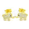 Sterling Silver Stud Earring, Elephant Design, with White and Black Micro Pave, Polished, Golden Finish, 02.336.0030.2