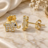 Sterling Silver Stud Earring, Elephant Design, with White and Black Micro Pave, Polished, Golden Finish, 02.336.0030.2