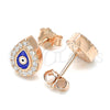 Sterling Silver Stud Earring, Evil Eye and Teardrop Design, with White Micro Pave, Blue Enamel Finish, Rose Gold Finish, 02.336.0156.1
