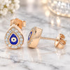 Sterling Silver Stud Earring, Evil Eye and Teardrop Design, with White Micro Pave, Blue Enamel Finish, Rose Gold Finish, 02.336.0156.1