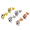 Sterling Silver Stud Earring, Evil Eye and Teardrop Design, with White Micro Pave, Blue Enamel Finish, Rose Gold Finish, 02.336.0156.1