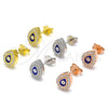 Sterling Silver Stud Earring, Evil Eye and Teardrop Design, with White Micro Pave, Blue Enamel Finish, Rose Gold Finish, 02.336.0156.1