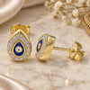 Sterling Silver Stud Earring, Evil Eye and Teardrop Design, with White Cubic Zirconia, Blue Enamel Finish, Golden Finish, 02.336.0156.2