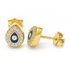 Sterling Silver Stud Earring, Evil Eye and Teardrop Design, with White Cubic Zirconia, Blue Enamel Finish, Golden Finish, 02.336.0156.2