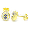 Sterling Silver Stud Earring, Evil Eye and Teardrop Design, with White Cubic Zirconia, Blue Enamel Finish, Golden Finish, 02.336.0156.2