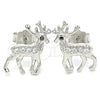 Sterling Silver Stud Earring, Deer Design, with Black and White Micro Pave, Polished, Rhodium Finish, 02.336.0158