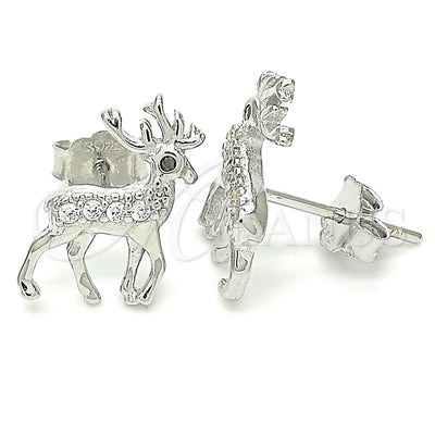 Sterling Silver Stud Earring, Deer Design, with Black and White Micro Pave, Polished, Rhodium Finish for wholesale, main product view