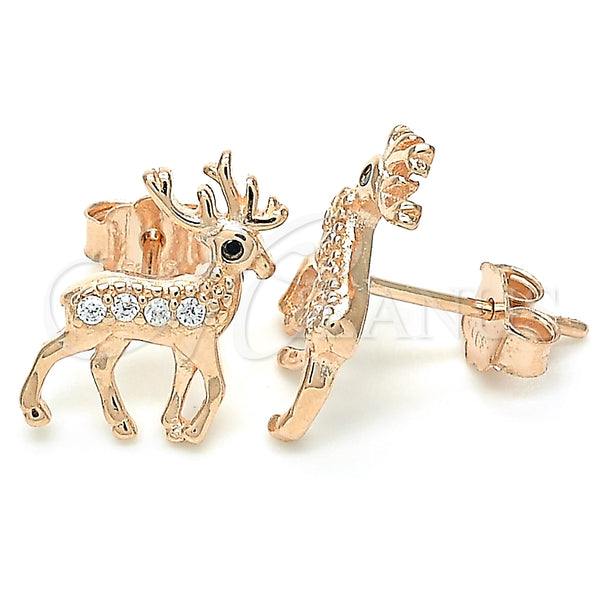 Sterling Silver Ring — Stud Earring Deer Design with Black and White — main product view — SKU 130502 | Plata 925 anillo — Stud Earring Deer diseño with negro and blanco — SKU 130502