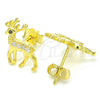 Sterling Silver Stud Earring, Deer Design, with Black and White Micro Pave, Polished, Golden Finish, 02.336.0158.2