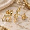 Sterling Silver Stud Earring, Deer Design, with Black and White Micro Pave, Polished, Golden Finish, 02.336.0158.2