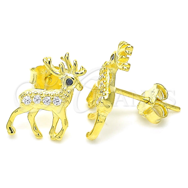 Sterling Silver Ring — Stud Earring Deer Design with Black and White — main product view — SKU 130503 | Plata 925 anillo — Stud Earring Deer diseño with negro and blanco — SKU 130503