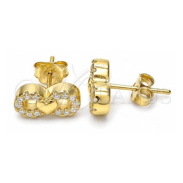 Sterling Silver Stud Earring, Infinite and Heart Design, with White Cubic Zirconia, Polished, Golden Finish, 02.336.0029.2