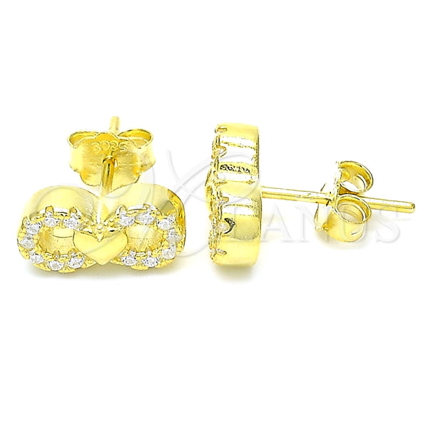 Sterling Silver Stud Earring, Infinite and Heart Design, with White Cubic Zirconia, Polished, Golden Finish, 02.336.0029.2