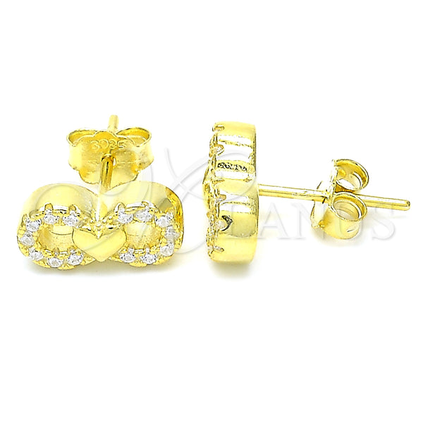 Sterling Silver Stud Earring, Infinite and Heart Design, with White Cubic Zirconia, Polished, Golden Finish, 02.336.0029.2