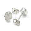 Sterling Silver Stud Earring, Judaica and Hand of God Design, with White Micro Pave, Polished, Rhodium Finish, 02.336.0159