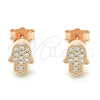 Sterling Silver Stud Earring, Hand of God Design, with White Micro Pave, Polished, Rose Gold Finish, 02.336.0159.1