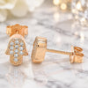 Sterling Silver Stud Earring, Judaica and Hand of God Design, with White Micro Pave, Polished, Rose Gold Finish, 02.336.0159.1