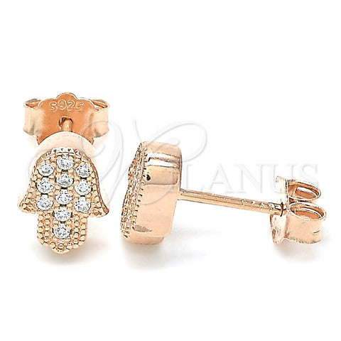 Sterling Silver Stud Earring, Hand of God Design, with White Micro Pave, Polished, Rose Gold Finish, 02.336.0159.1