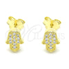 Sterling Silver Stud Earring, Judaica and Hand of God Design, with White Micro Pave, Polished, Golden Finish, 02.336.0159.2