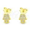 Sterling Silver Stud Earring, Hand of God Design, with White Micro Pave, Polished, Golden Finish, 02.336.0159.2