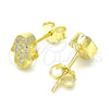 Sterling Silver Stud Earring, Judaica and Hand of God Design, with White Micro Pave, Polished, Golden Finish, 02.336.0159.2