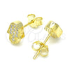 Sterling Silver Stud Earring, Hand of God Design, with White Micro Pave, Polished, Golden Finish, 02.336.0159.2