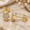 Sterling Silver Stud Earring, Judaica and Hand of God Design, with White Micro Pave, Polished, Golden Finish, 02.336.0159.2