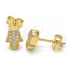 Sterling Silver Stud Earring, Judaica and Hand of God Design, with White Micro Pave, Polished, Golden Finish, 02.336.0159.2