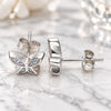 Sterling Silver Stud Earring, Butterfly Design, with White Micro Pave, Polished, Rhodium Finish, 02.336.0160