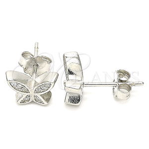 Sterling Silver Ring — Stud Earring Butterfly Design with White Micro Pave — main product view — SKU 130509 | Plata 925 anillo — Stud Earring Butterfly diseño with blanco Micro Pave — SKU 130509