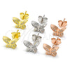 Sterling Silver Stud Earring, Butterfly Design, with White Micro Pave, Polished, Rhodium Finish, 02.336.0160