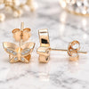 Sterling Silver Stud Earring, Butterfly Design, with White Micro Pave, Polished, Rose Gold Finish, 02.336.0160.1