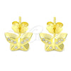 Sterling Silver Stud Earring, Butterfly Design, with White Micro Pave, Polished, Golden Finish, 02.336.0160.2
