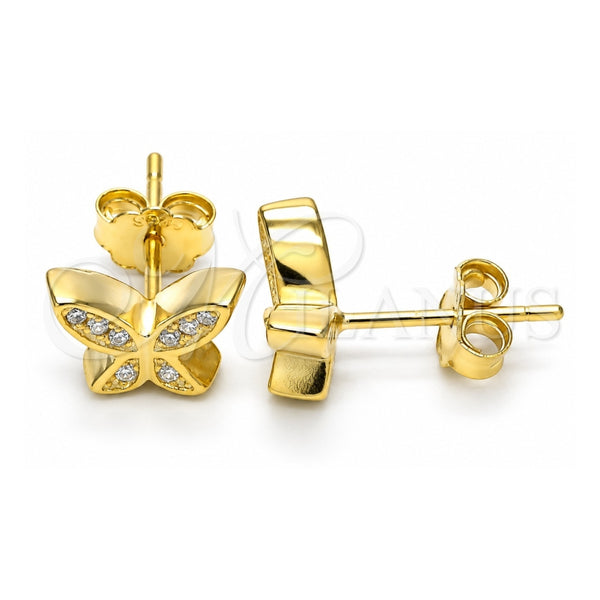 Sterling Silver Stud Earring, Butterfly Design, with White Micro Pave, Polished, Golden Finish, 02.336.0160.2