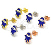 Sterling Silver Stud Earring, Judaica and Hand of God Design, Blue Enamel Finish, Golden Finish, 02.336.0161.2