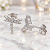 Sterling Silver Stud Earring, Dragon-Fly Design, with White Cubic Zirconia, Polished, Rhodium Finish, 02.336.0162