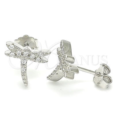 Sterling Silver Stud Earring, Dragon-Fly Design, with White Cubic Zirconia, Polished, Rhodium Finish for wholesale, main product view