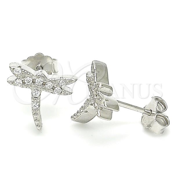 Sterling Silver Ring — Stud Earring Dragon-Fly Design with White Cubic Zirconia — main product view — SKU 130518 | Plata 925 anillo — Stud Earring Dragon-Fly diseño with blanco Cubic Zirconia — SKU 130518