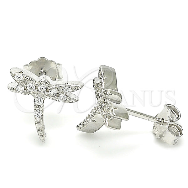Sterling Silver Ring — Stud Earring Dragon-Fly Design with White Cubic Zirconia — main product view — SKU 130518 | Plata 925 anillo — Stud Earring Dragon-Fly diseño with blanco Cubic Zirconia — SKU 130518