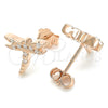 Sterling Silver Stud Earring, Dragon-Fly Design, with White Cubic Zirconia, Polished, Rose Gold Finish, 02.336.0162.1